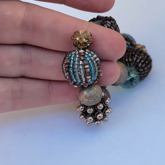 Vintage beaded bracelet 50s crystal pearl bronze glam chunky statement - Picture 3 of 10